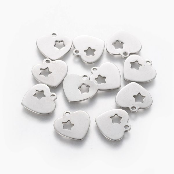 Stainless Steel Heart with Star Charm (1pc)